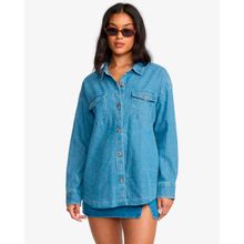 Camisa Para Mujer Manga Larga Fadeaway denim Shacket Celeste Billabong